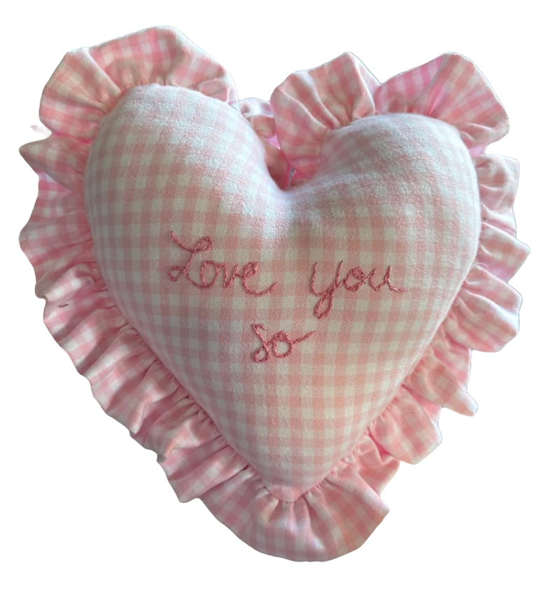 Heart Ruffle Pillow Pink Gingham Tricia Lowenfield Design