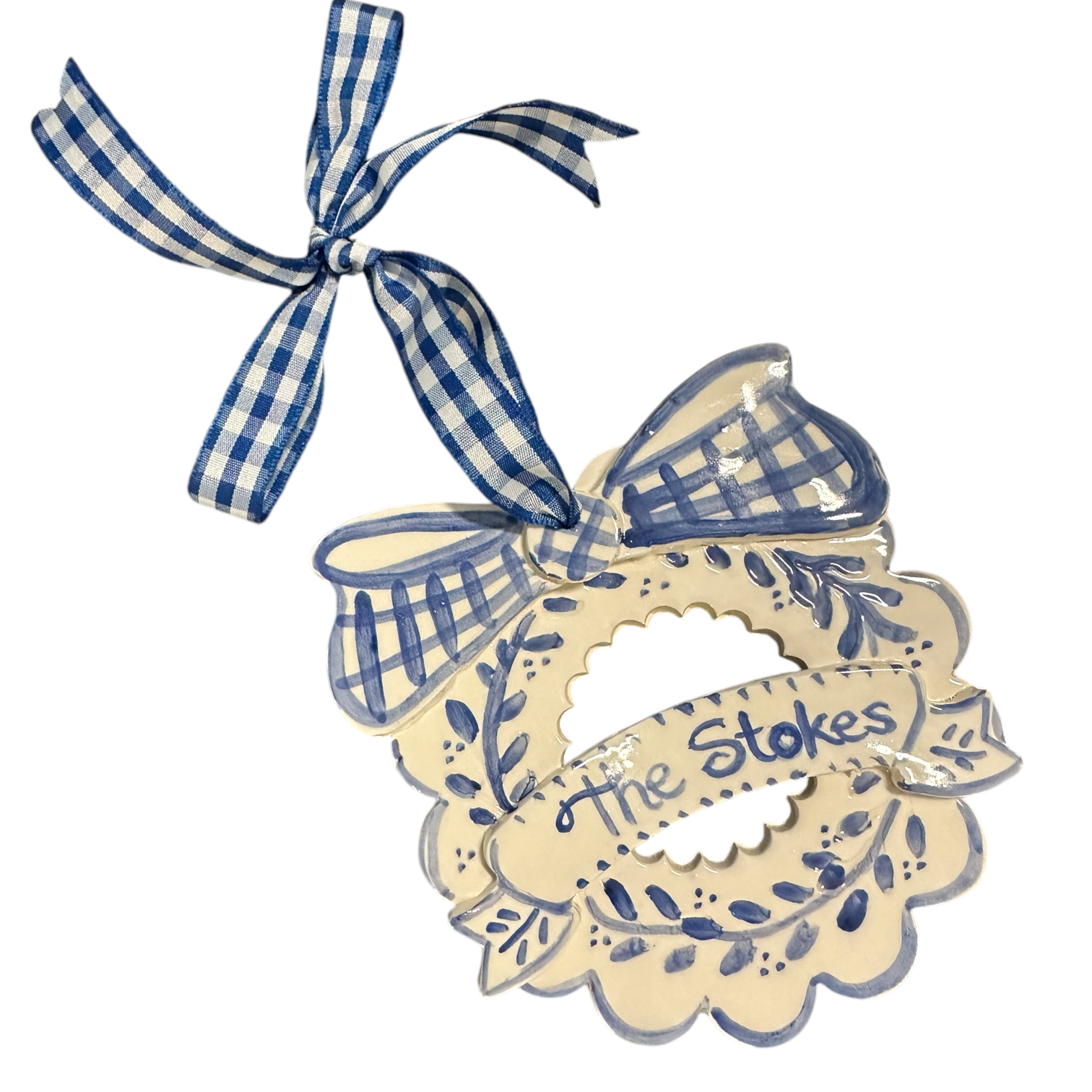 Banner and Wreath Christmas Ornament - blue/white - Premium  from Tricia Lowenfield Design 