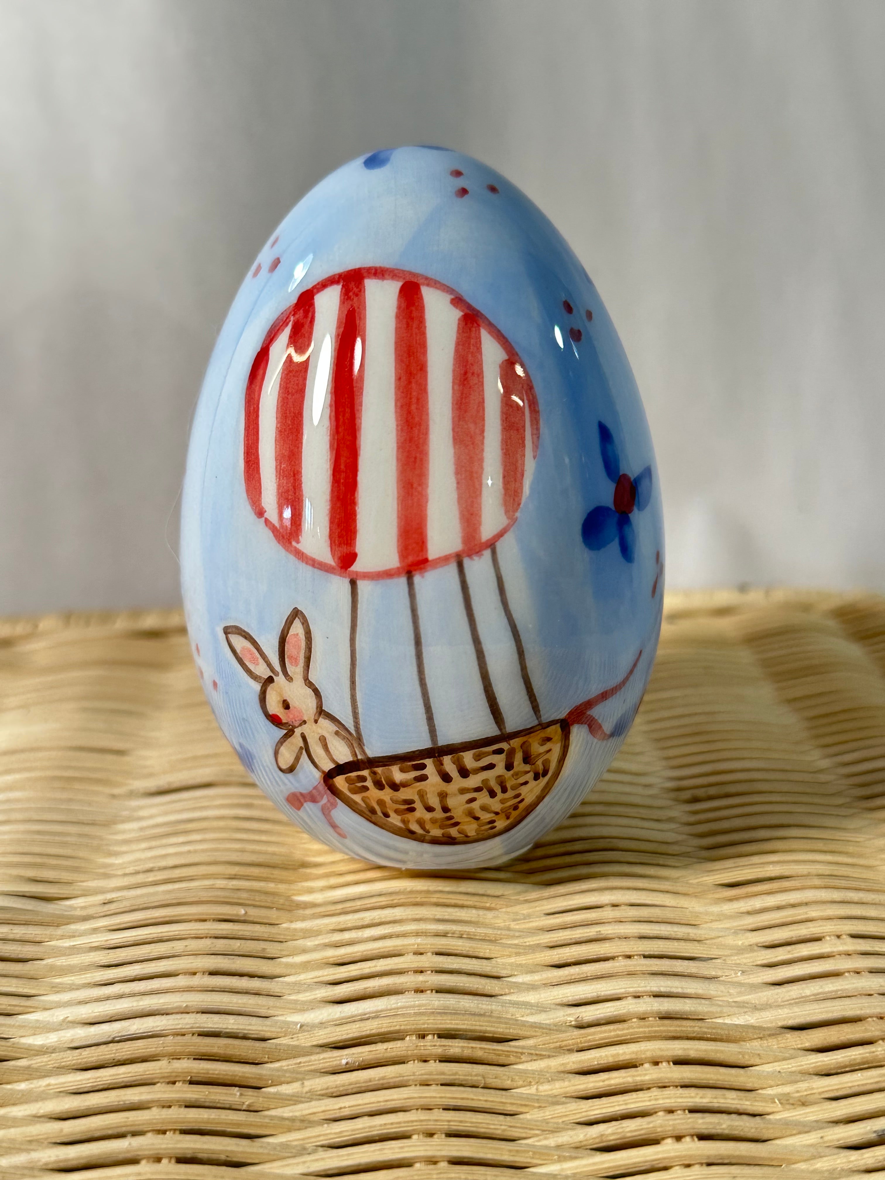 Handpainted Easter Egg - Blue with Hot Air Balloon - Premium  from Tricia Lowenfield Design 