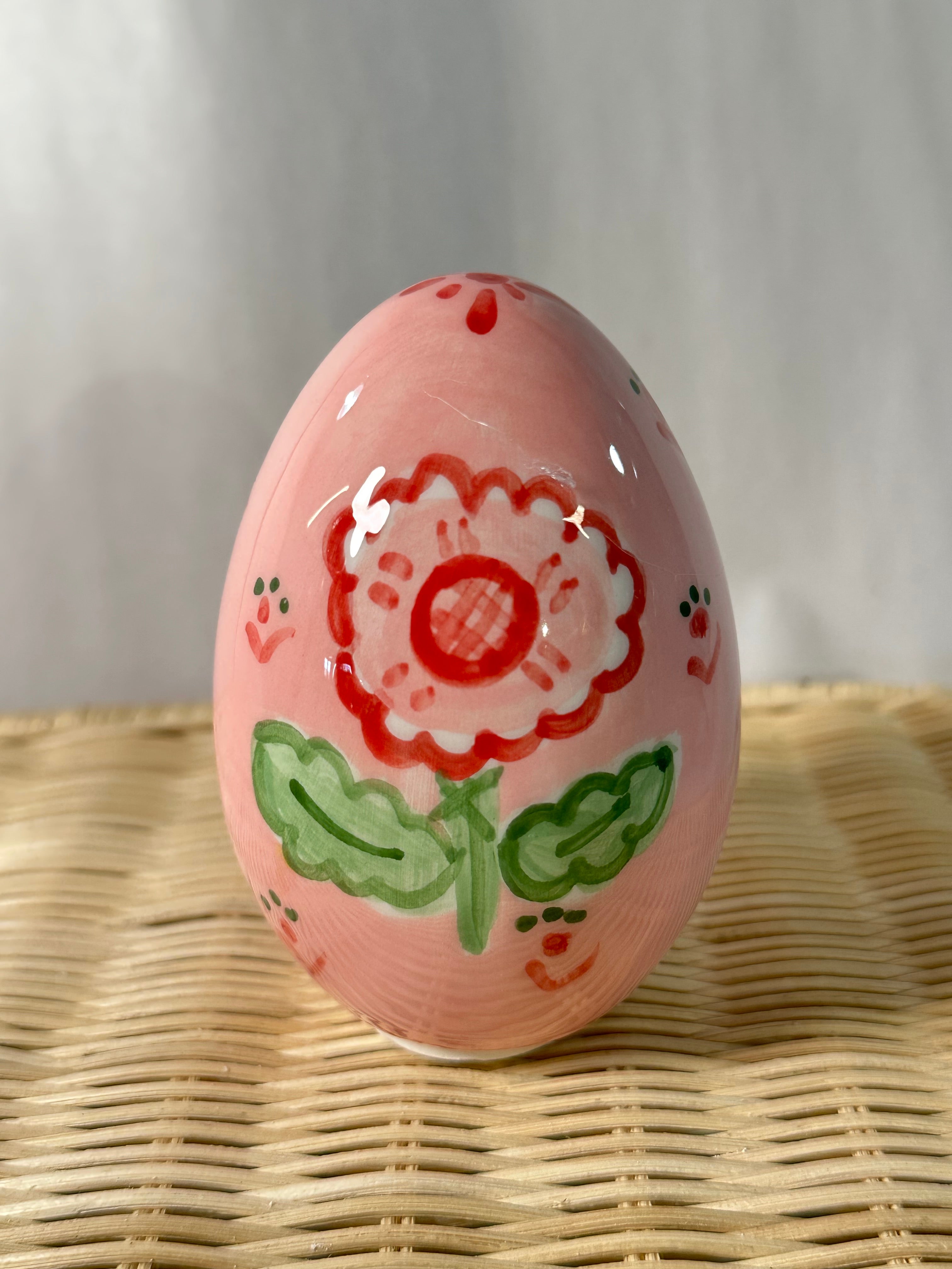 Handpainted Easter Egg - Pink with Red Flower - Premium  from Tricia Lowenfield Design 