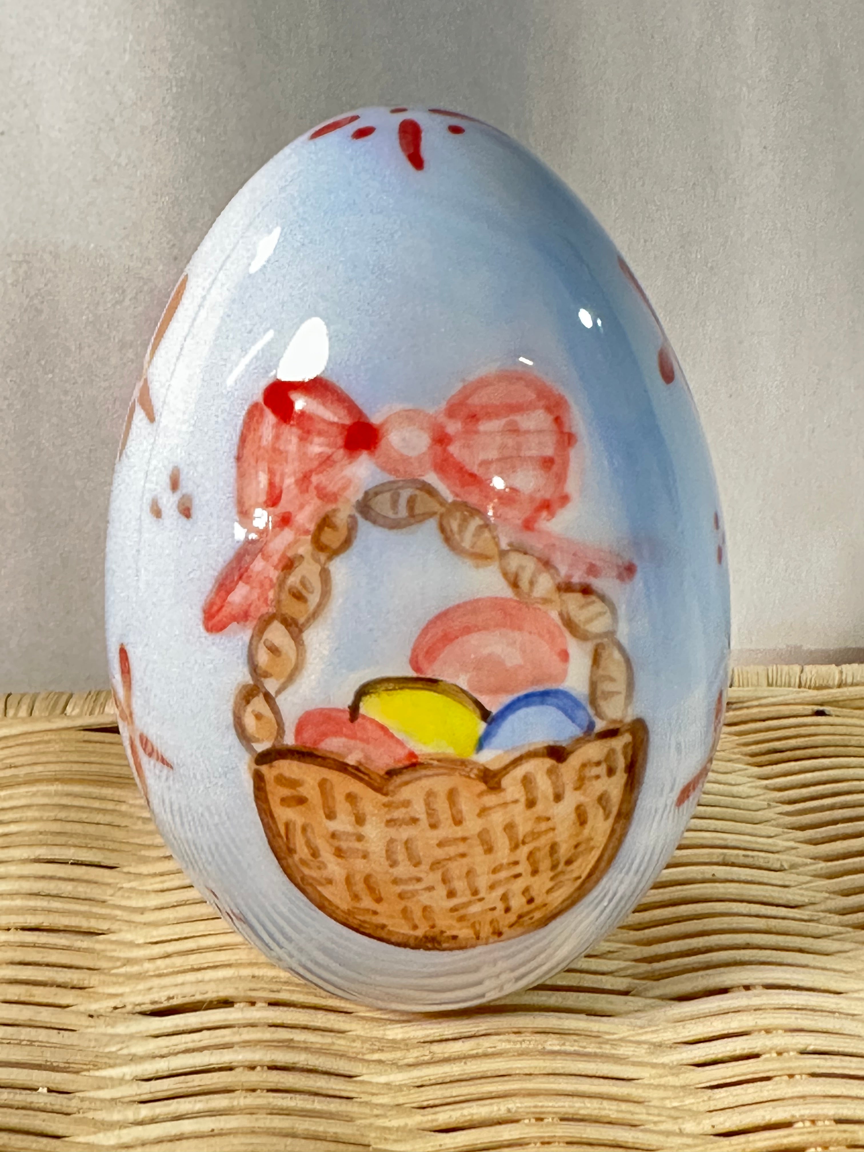 Handpainted Easter Egg - Blue with Basket - Premium  from Tricia Lowenfield Design 