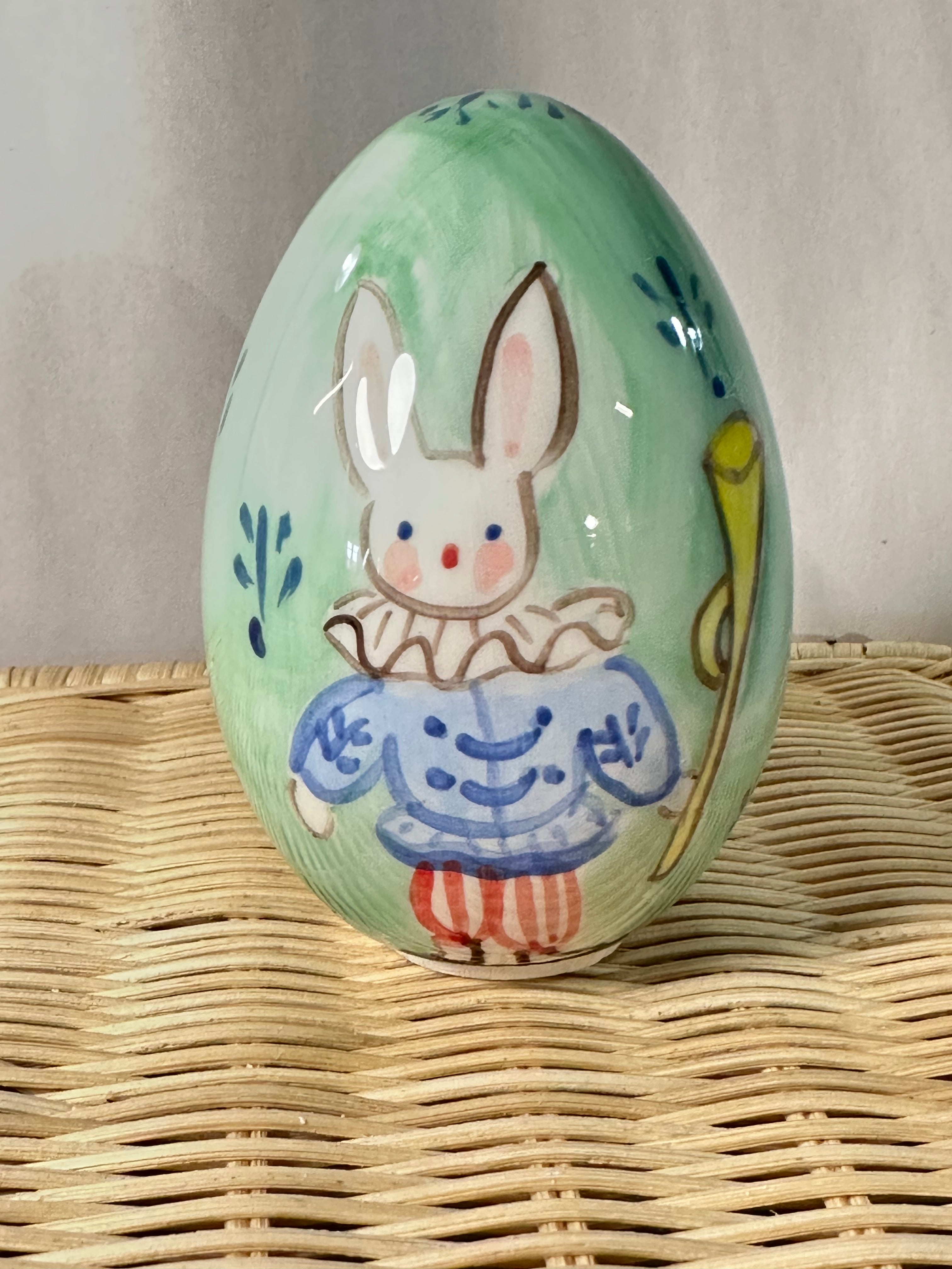 Handpainted Easter Egg - Green with Bunny - Premium  from Tricia Lowenfield Design 