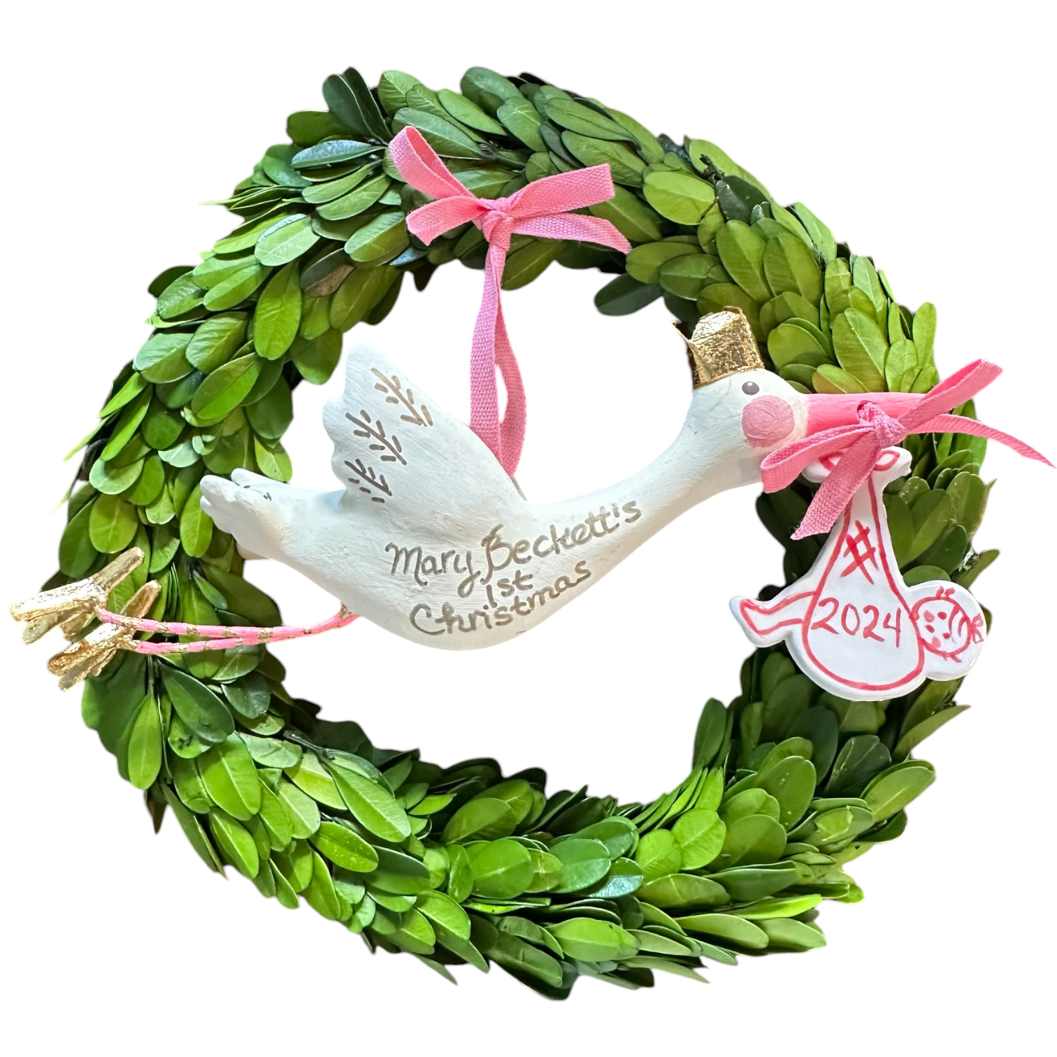 Baby's First Christmas Stork Ornament - pink - Premium  from Tricia Lowenfield Design 