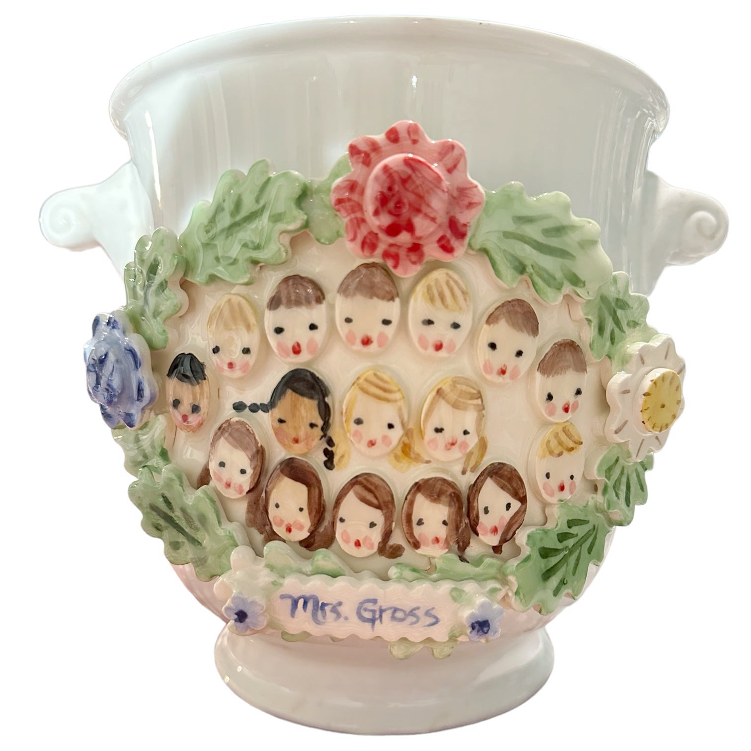 Cache Pot with Children's Faces - Primary Flowers - Premium  from Tricia Lowenfield Design 