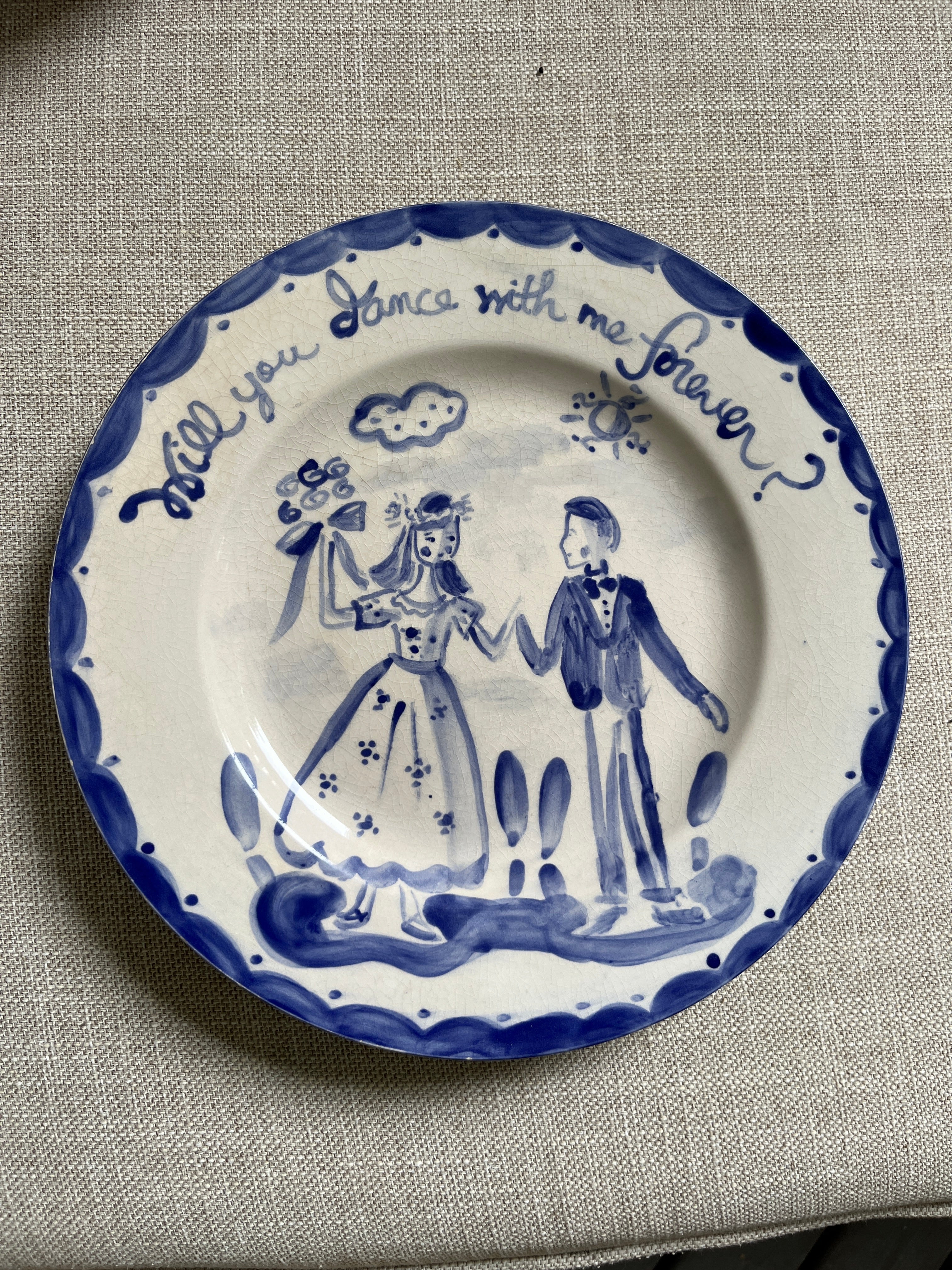 Custom Plate - Bride and Groom (blue and white) - Premium Platter from Tricia Lowenfield Design 