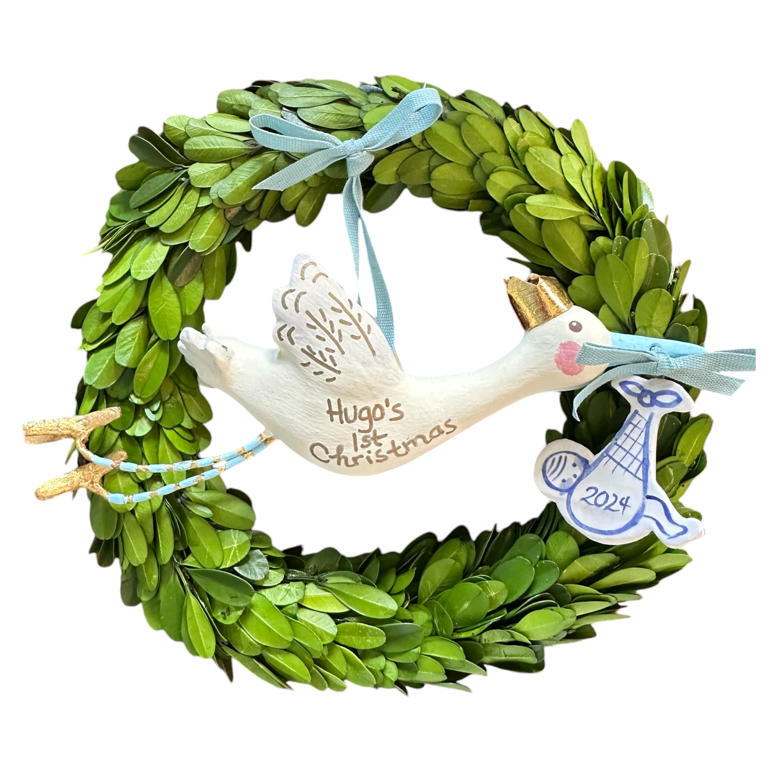 Baby's First Christmas Stork Ornament - blue - Premium  from Tricia Lowenfield Design 