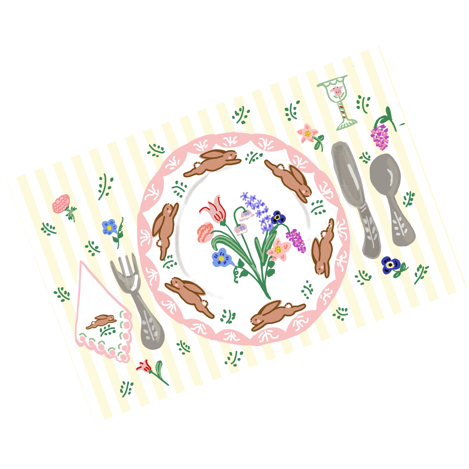 Laminated Placemat - Bouquet with Bunnies - Premium  from Tricia Lowenfield Design 