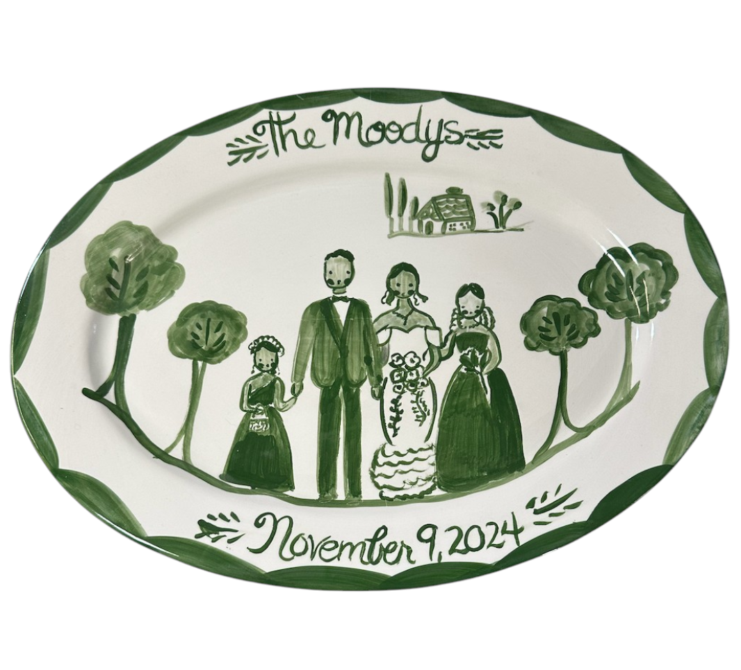 Large Custom Bride and Groom Platter (Green and White) - Premium Platter from Tricia Lowenfield Design 