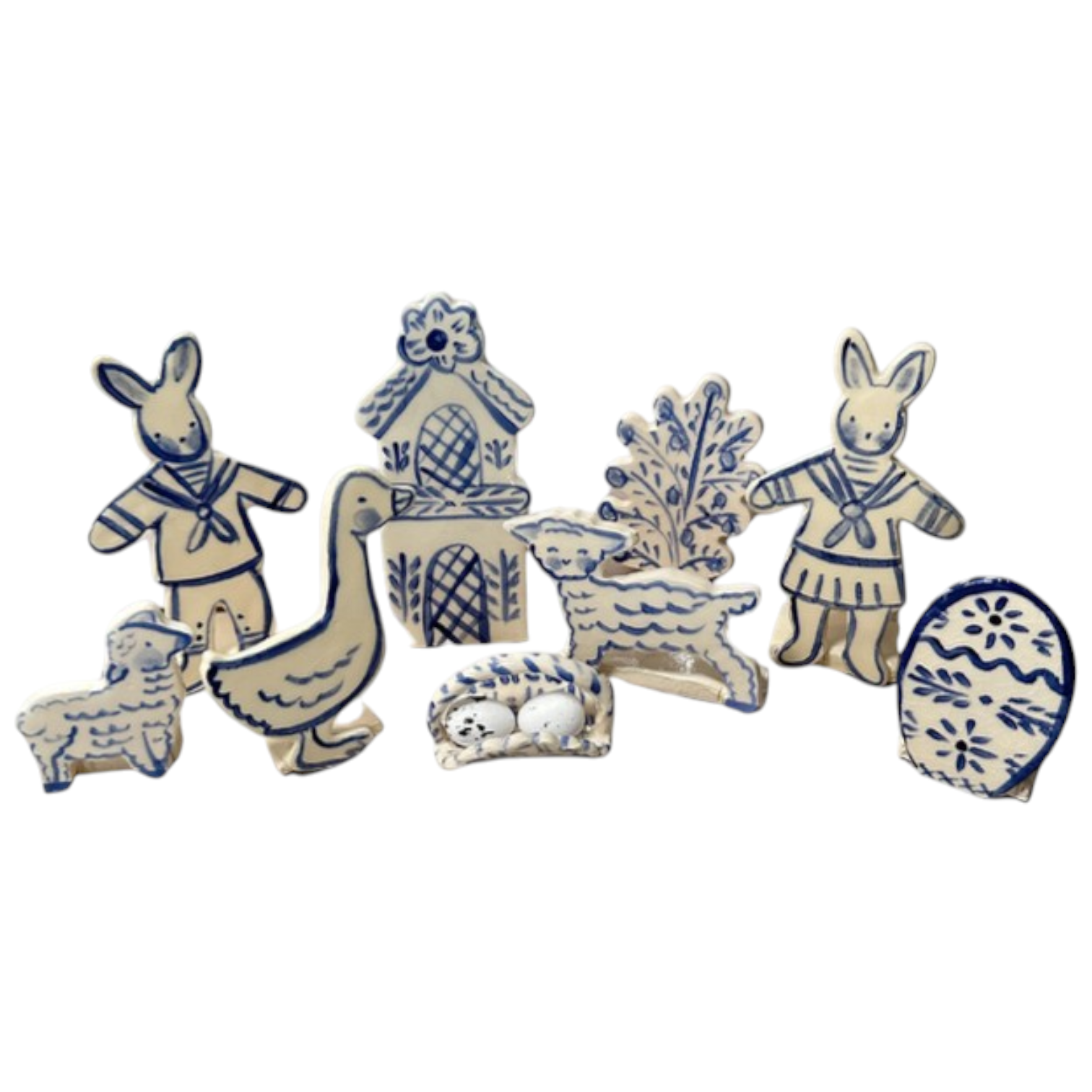 Easter Vignette - 9 pieces (blue/white) - Premium Ceramic Figures from Tricia Lowenfield Design 