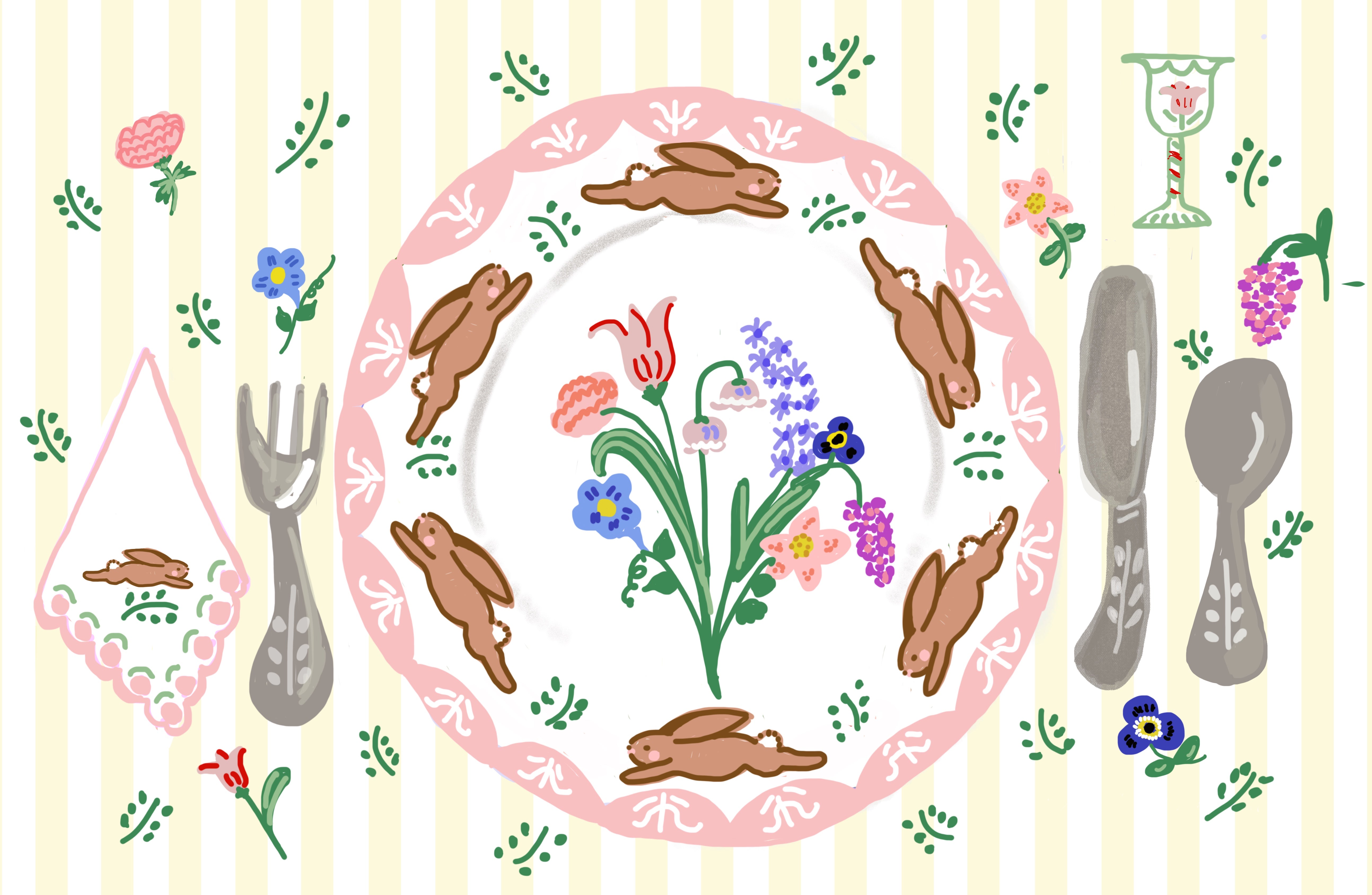 Laminated Placemat - Bouquet with Bunnies - Premium  from Tricia Lowenfield Design 