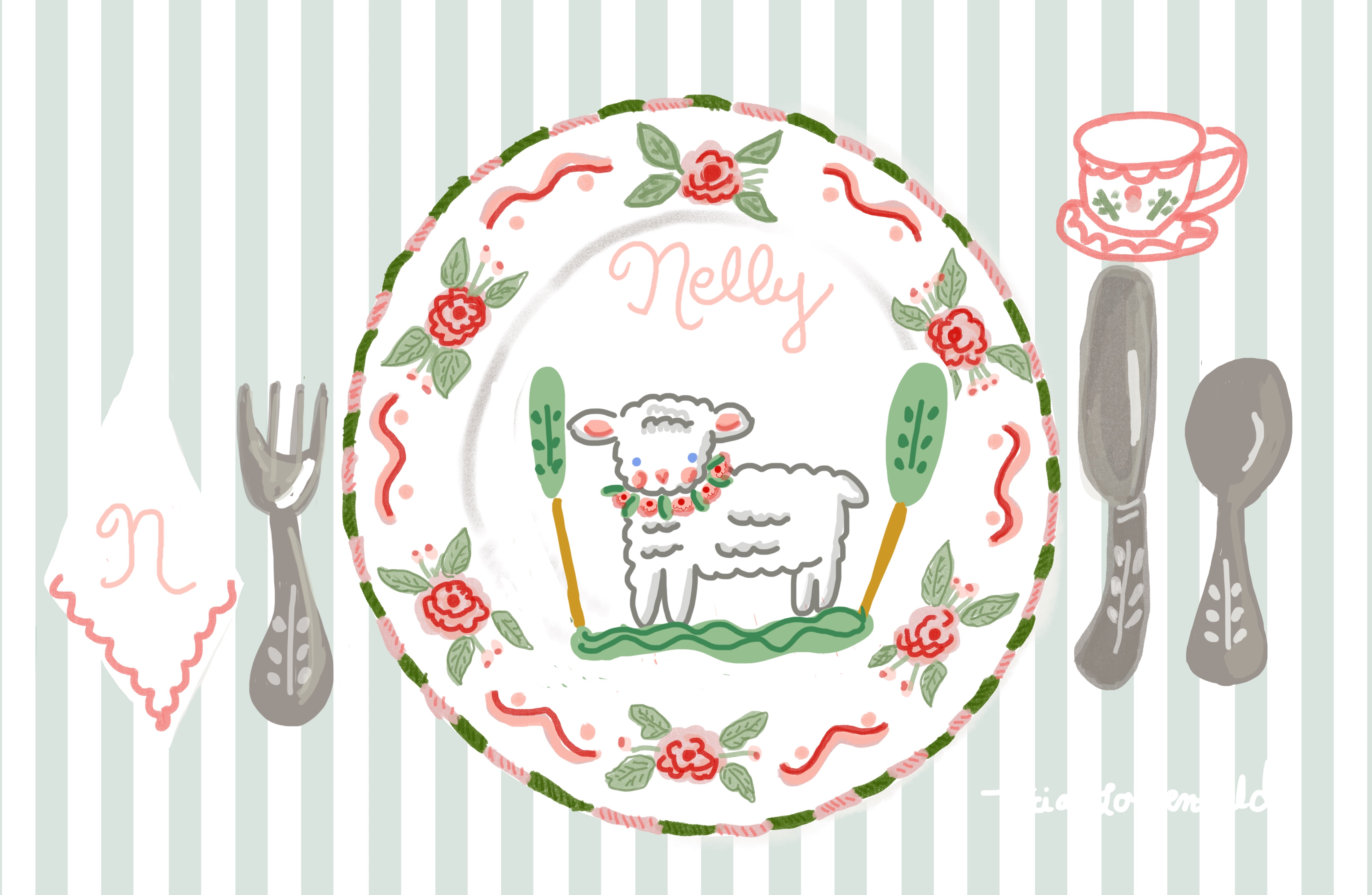 Laminated Placemat - Nelly Lamb - Premium  from Tricia Lowenfield Design 